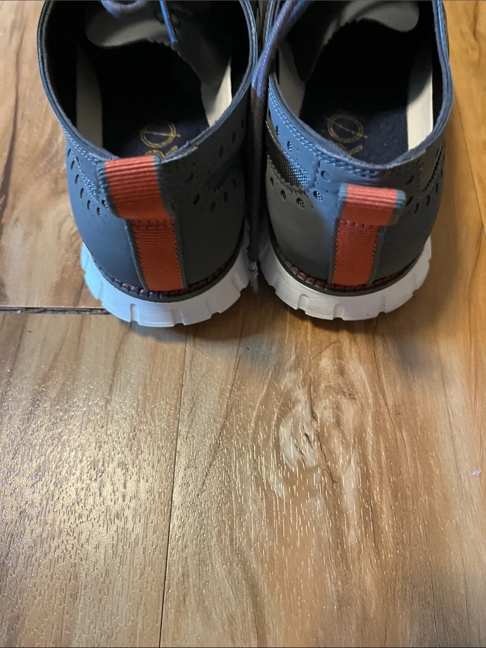 Cole Haan Men’s  Zerogrand Gray Wingtip Hybrid Oxfords with Orange Pull Tab